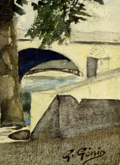 Aquarelle française du Pont Royal, Paris, 1921
