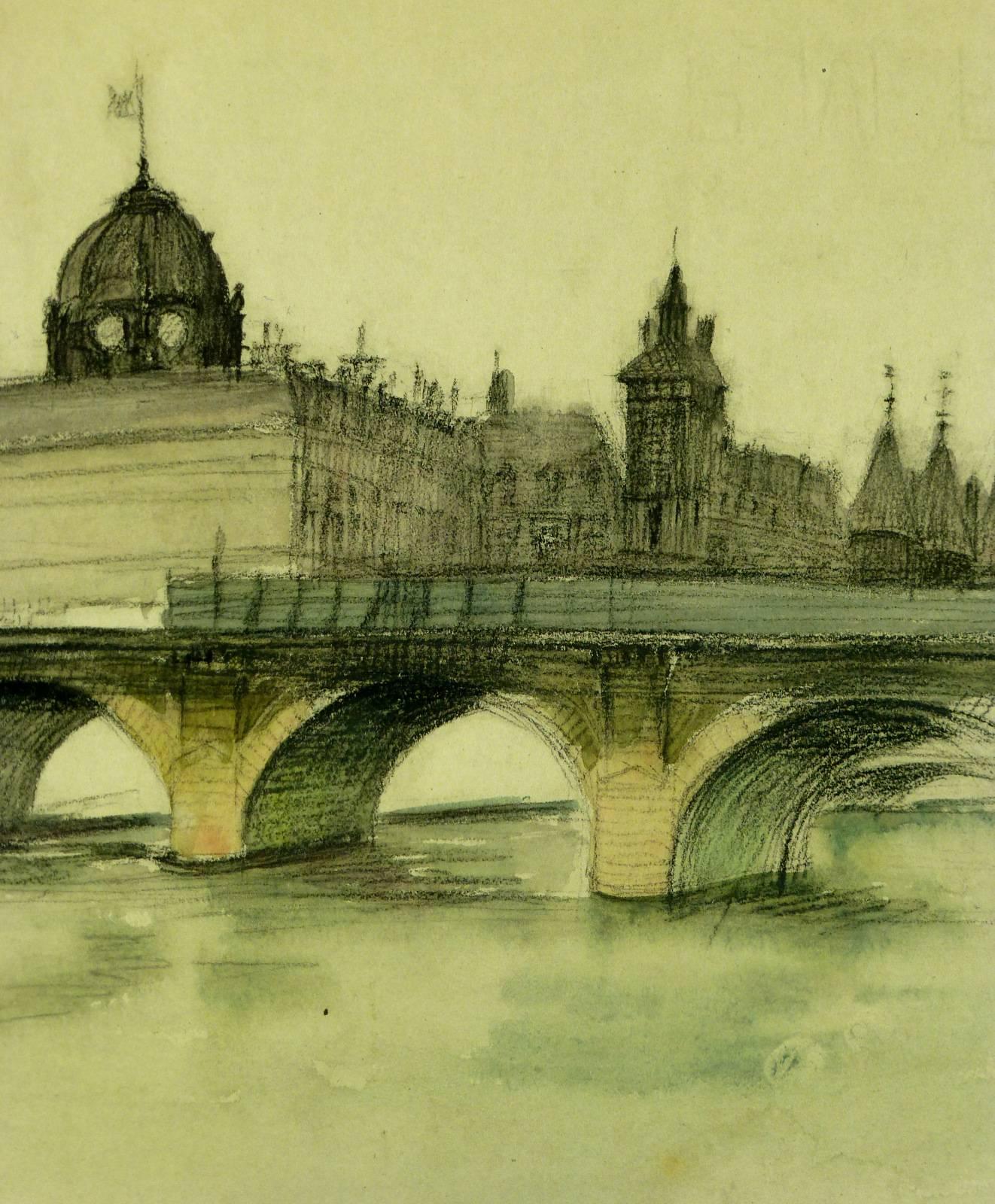 Französisches Gemälde der Pont Nôtre-Dame, Paris, um 1915 – Art von Unknown