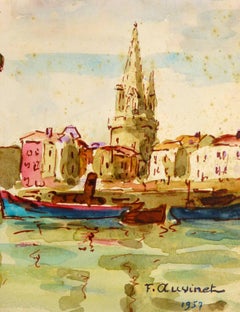 Paysage à l'aquarelle - La Rochelle:: France:: 1957
