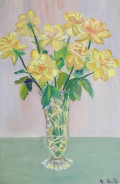 Retro French Painting - Bouquet of Roses, 1956