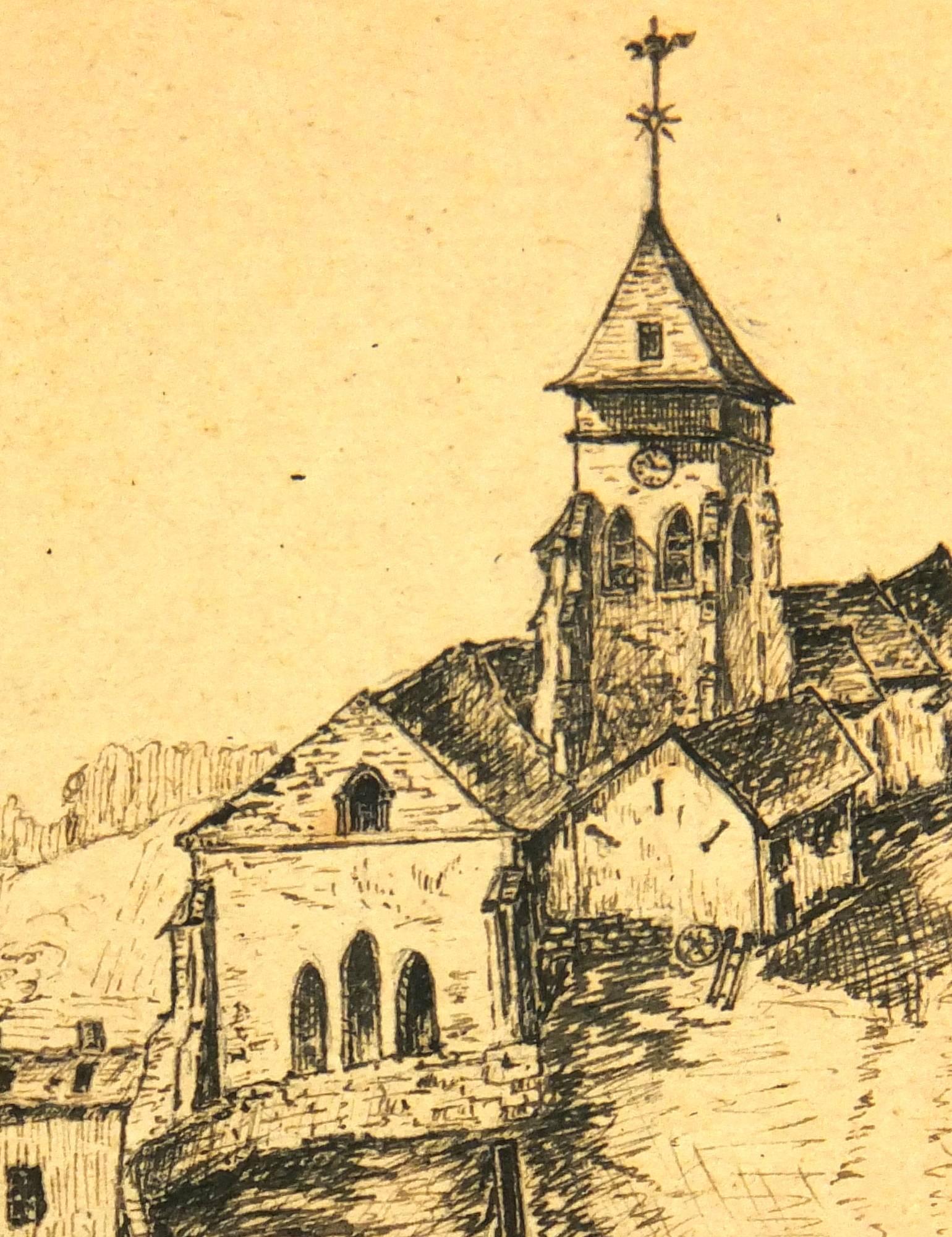 Tuschezeichnung des Dorfes, ca. 1910 – Art von Unknown