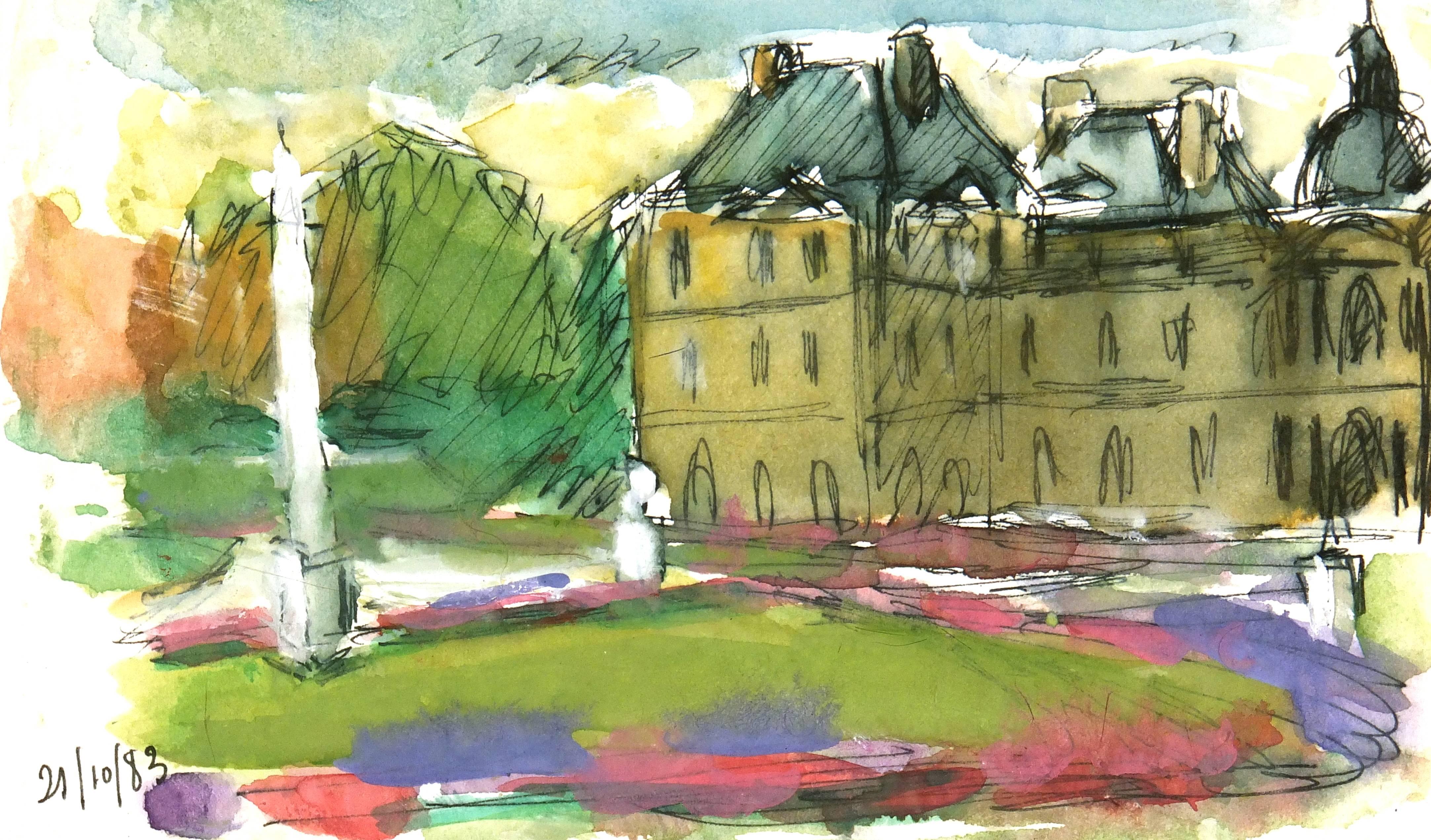 Unknown Landscape Art - French Watercolor Landscape - Domaine