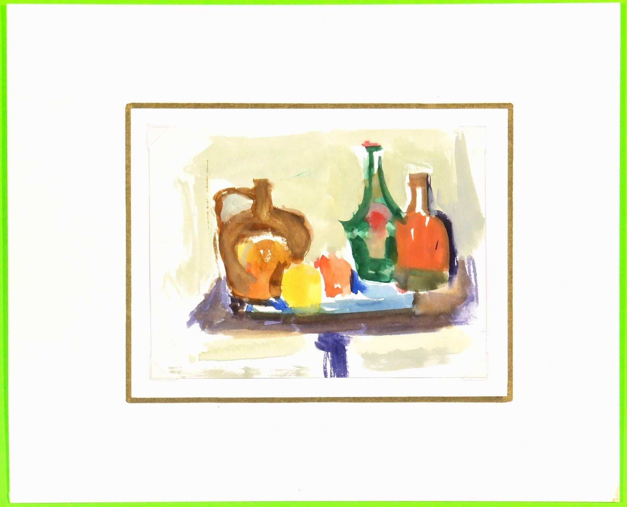 Plateau de table coloré, années 1980 - Beige Still-Life par Madeleine Scali