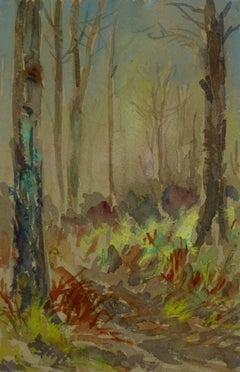 Paisaje forestal en acuarela