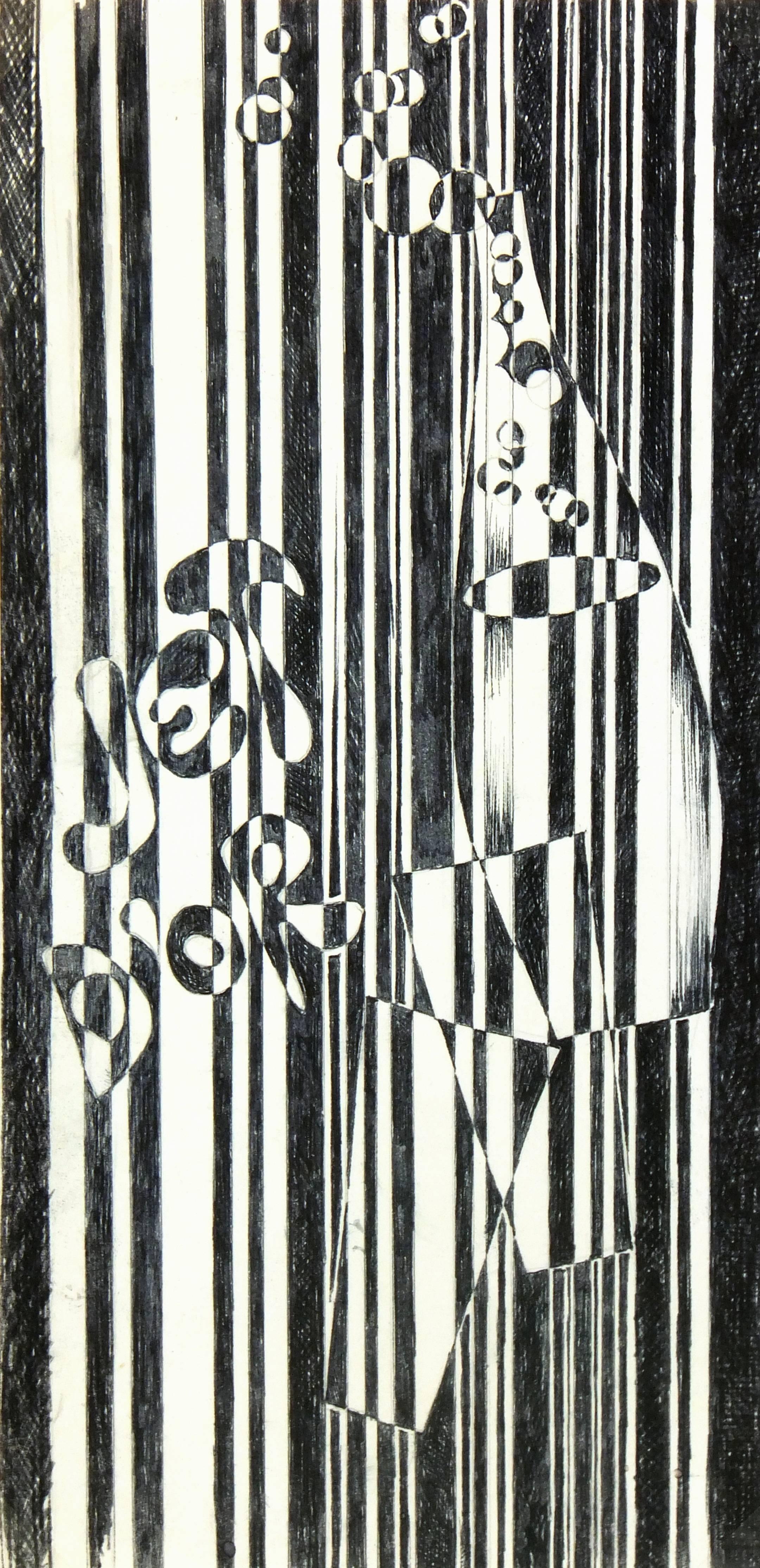 Unknown Abstract Drawing – Abstraktes Schwarz-Weiß