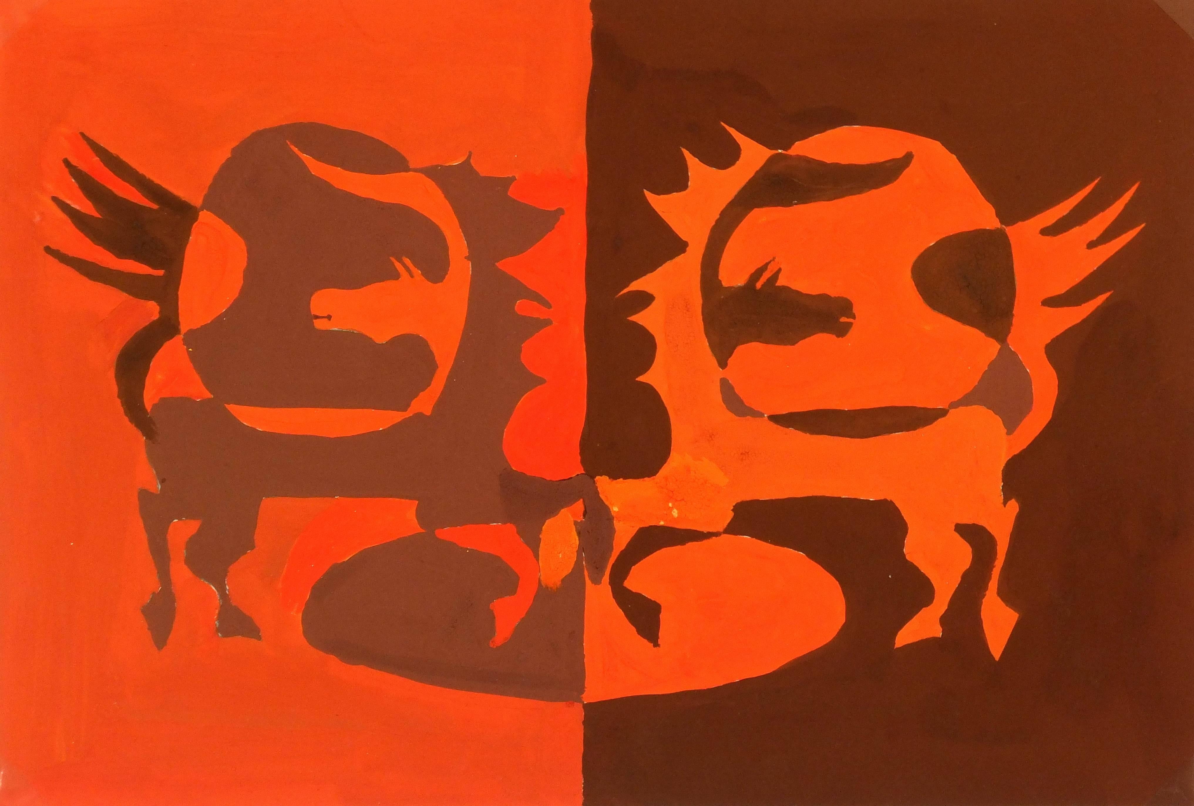 Unknown Animal Art - Abstract Stallions, C. 1960