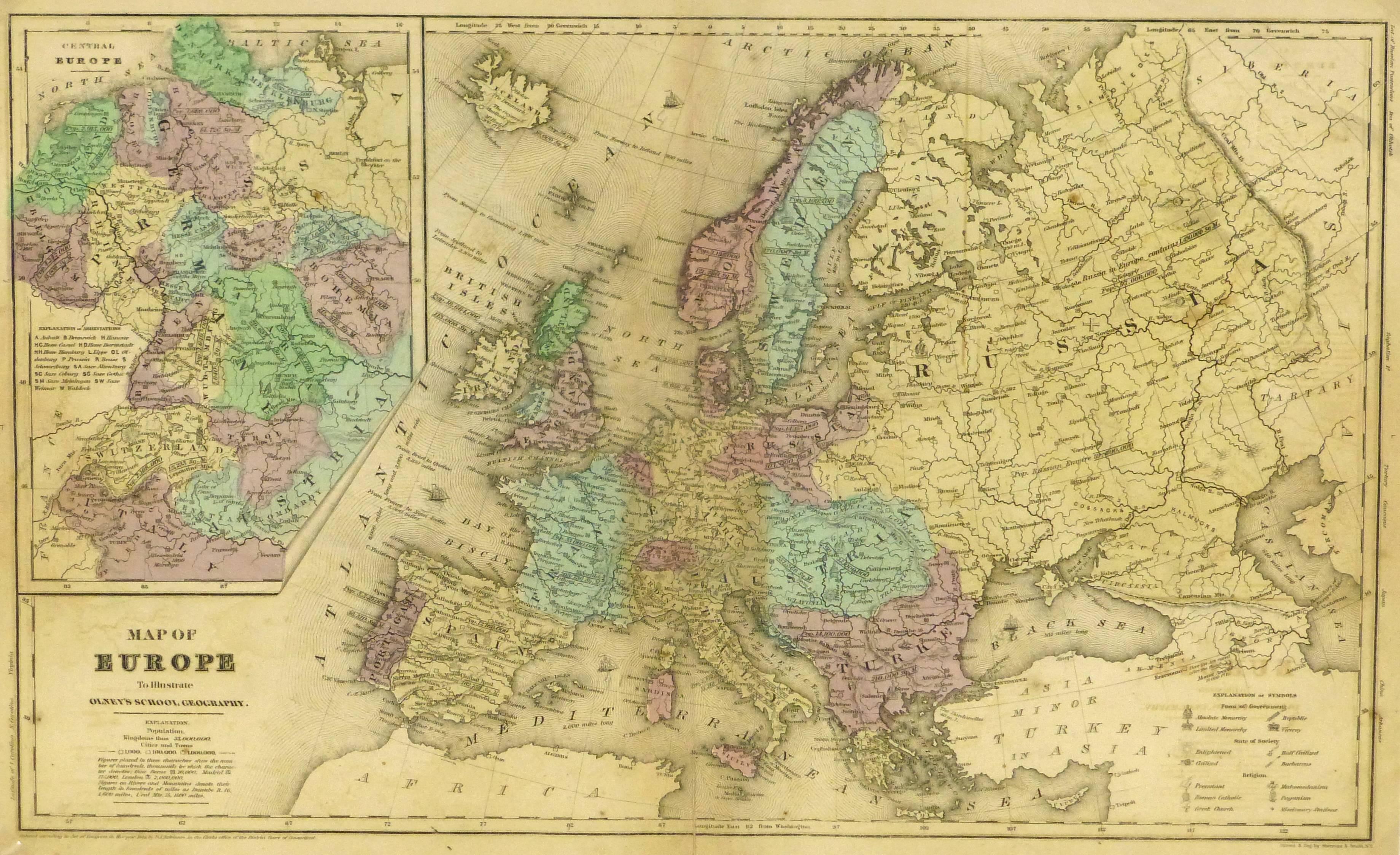 Unknown Print - Map of Europe, 1844