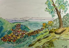 Valley Town Aquarell-Landschaft