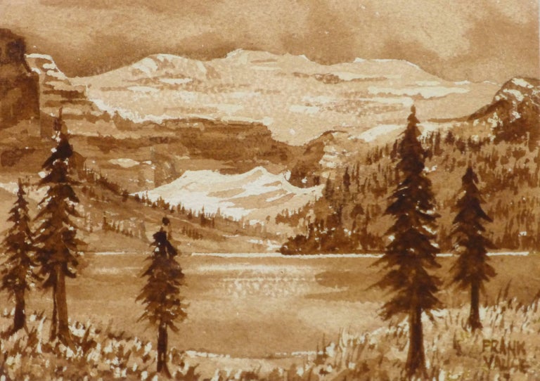 Frank Valise Landscape Art - Vintage French Watercolor Landscape - Sienna Mountains
