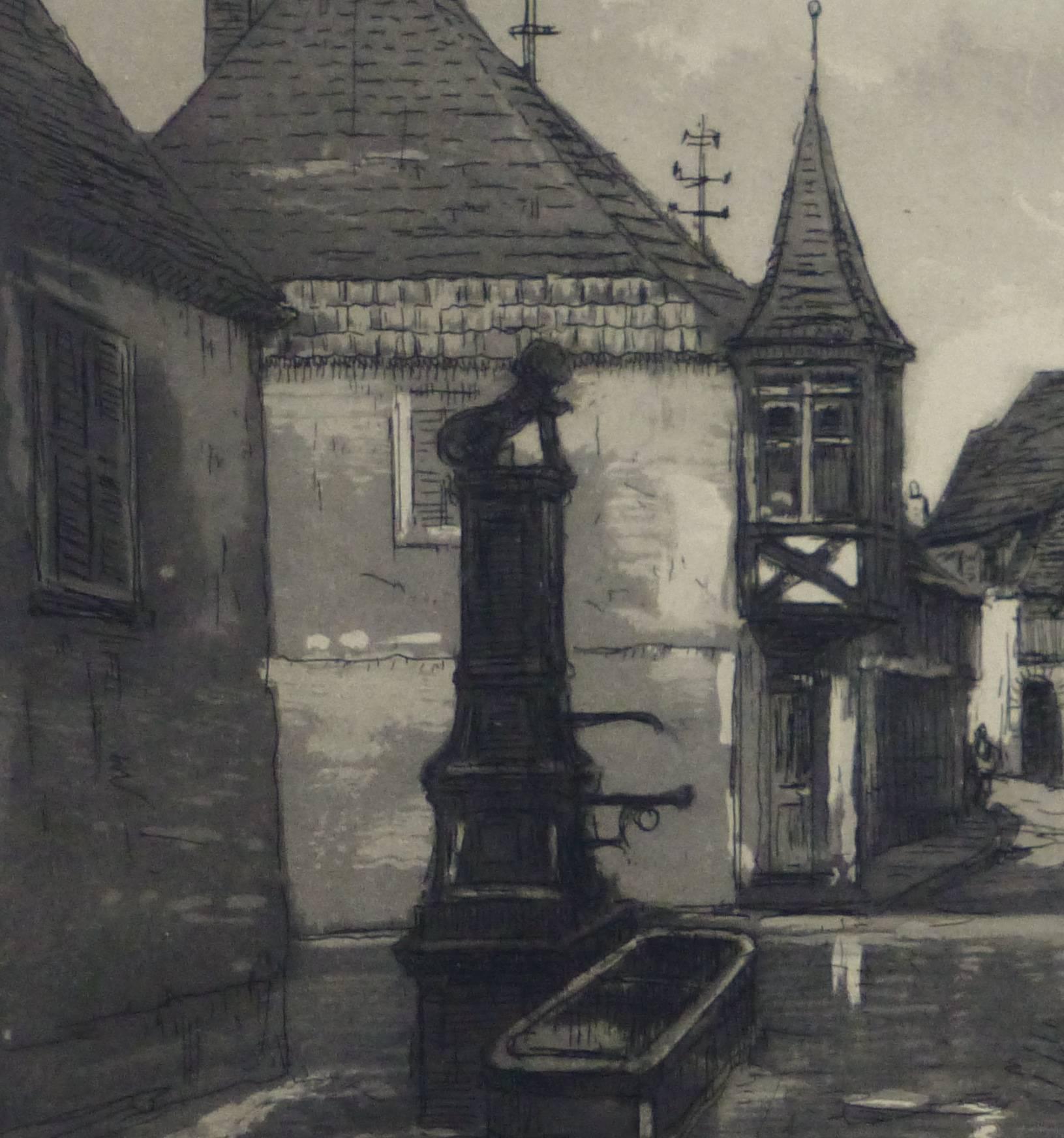 Vintage French Etching - Streets of Alsace - Black Landscape Print by Unknown