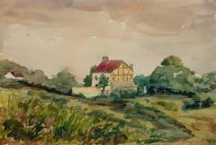 Vintage French Watercolor Landscape - House at Bruyéres