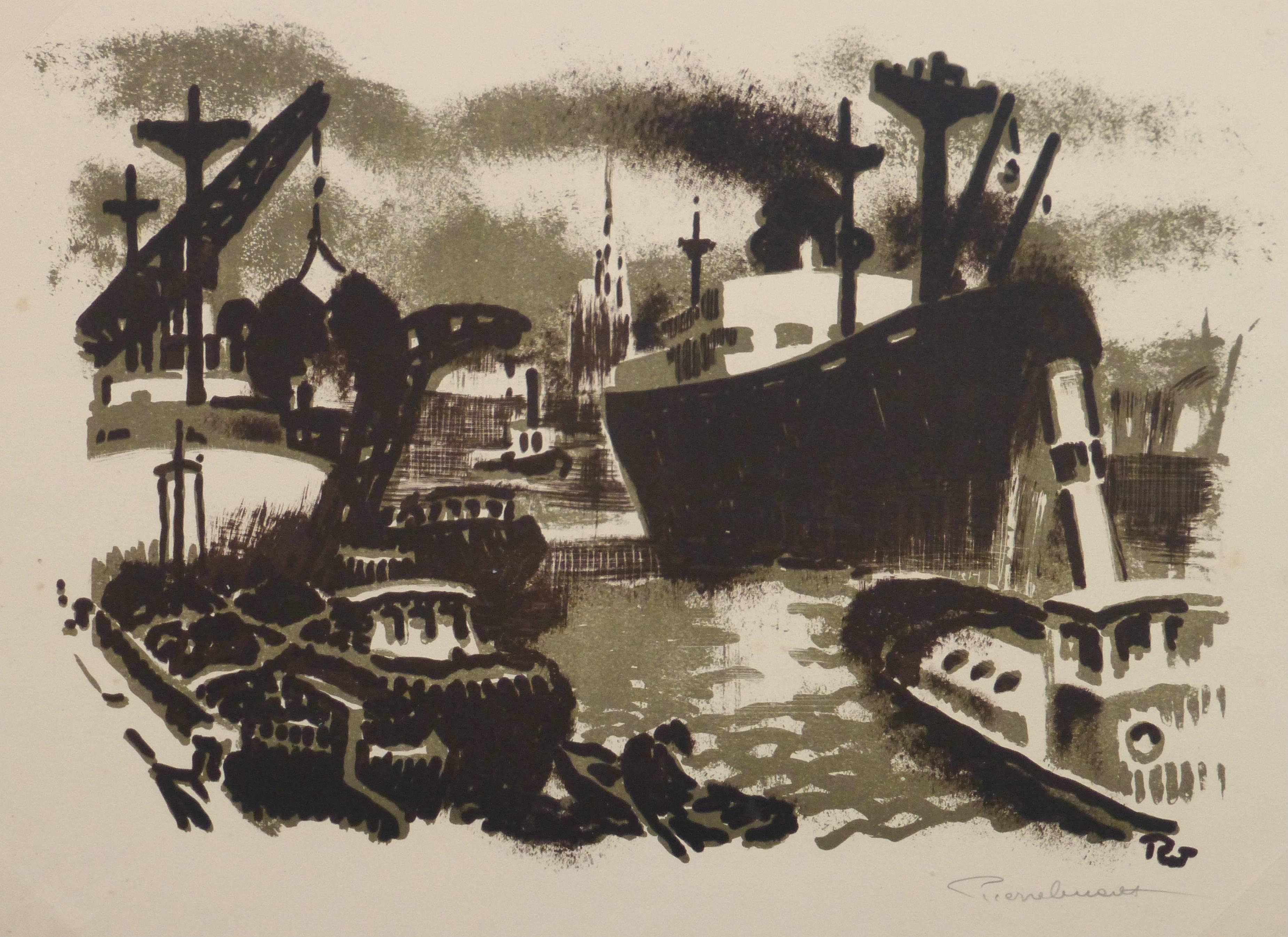 Unknown Landscape Print - Vintage French Seascape - The Shipyard