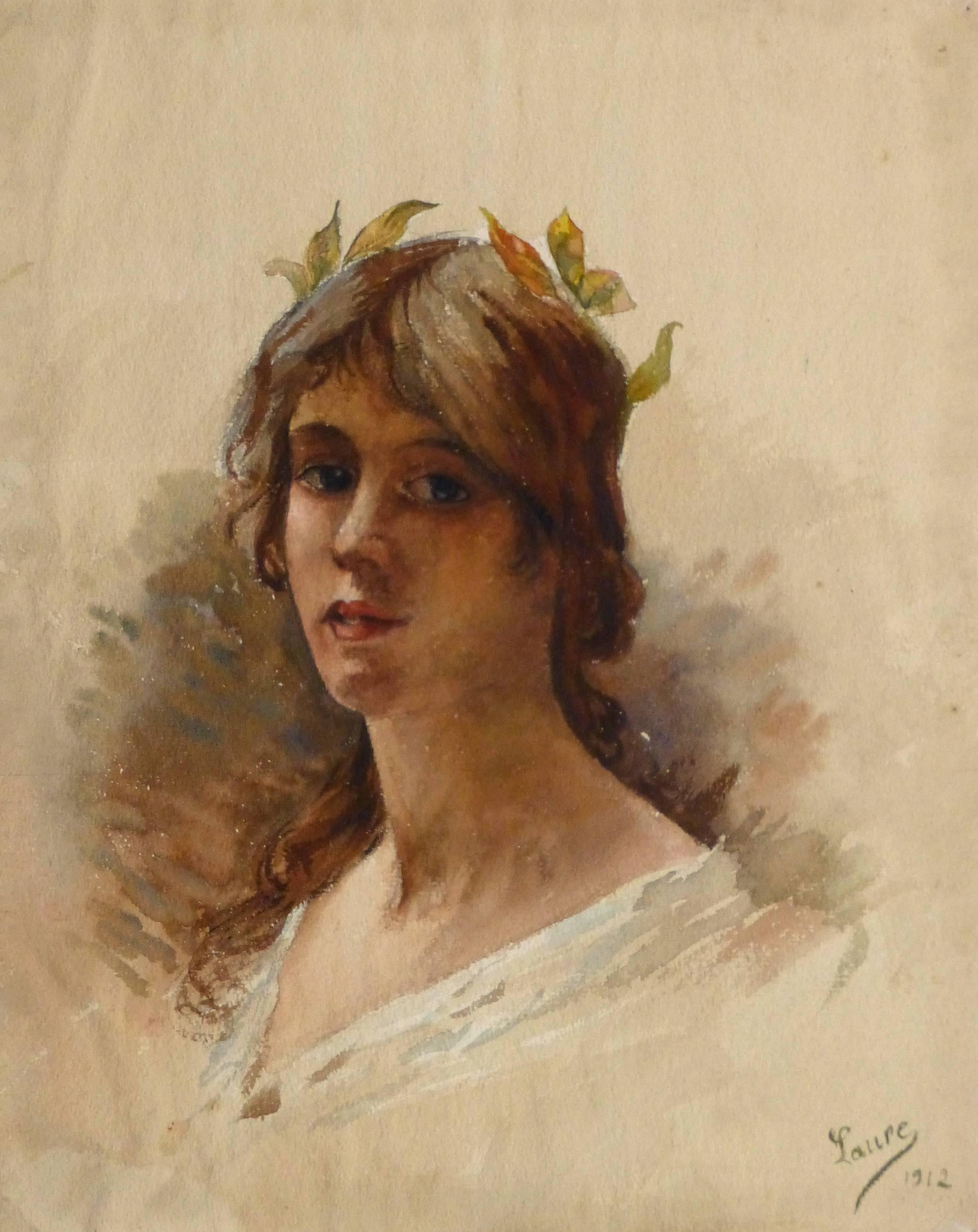 Laure Portrait - Vintage French Watercolor Painting