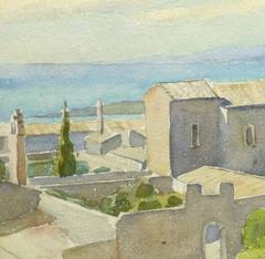 Paesaggio acquerellato italiano d'epoca - Costa toscana