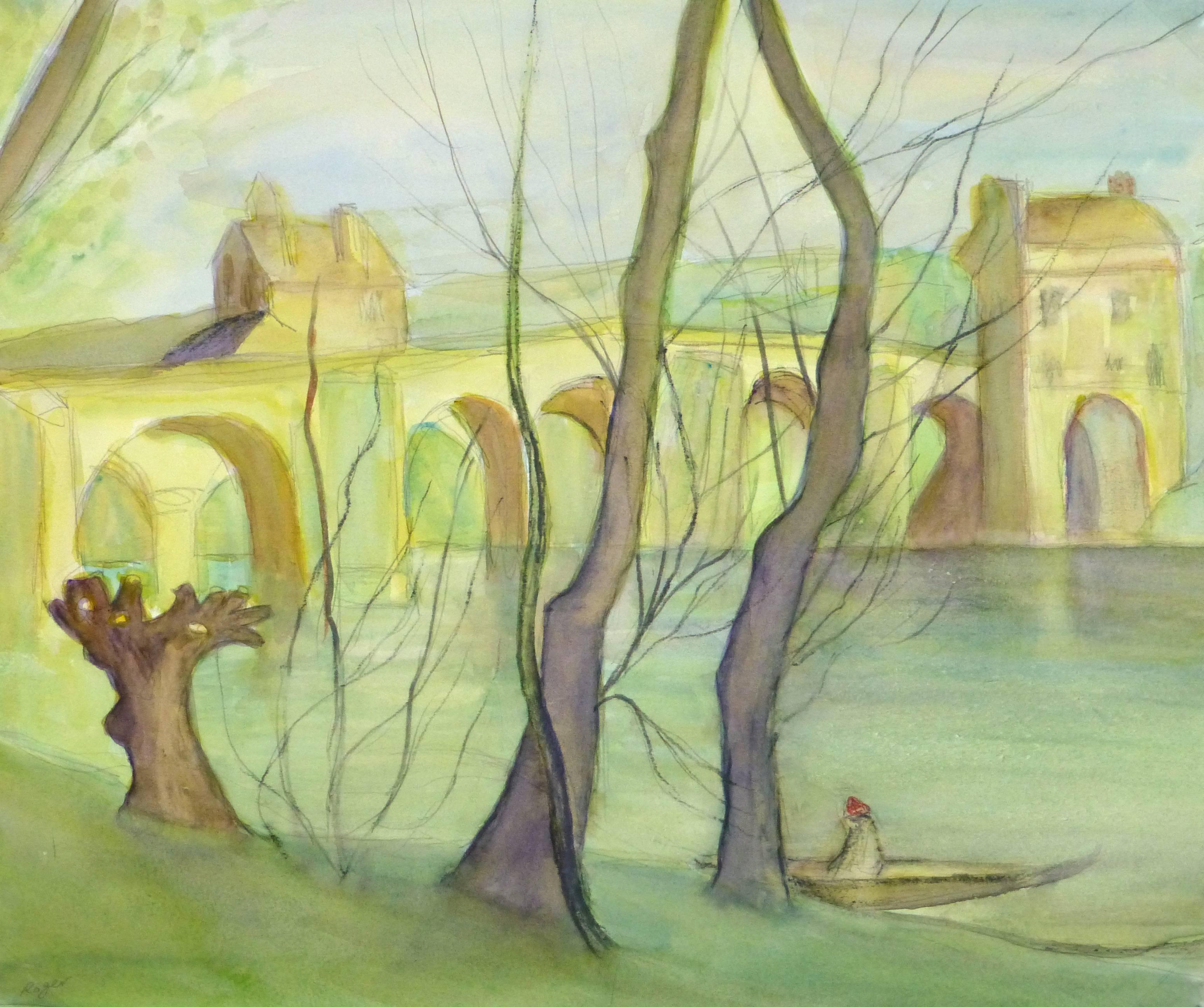 Unknown Landscape Art - Vintage French Watercolor Landscape - Loire Valley, France