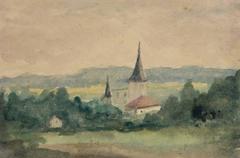 Vintage French Watercolor Landscape - Vue sur Alsembey