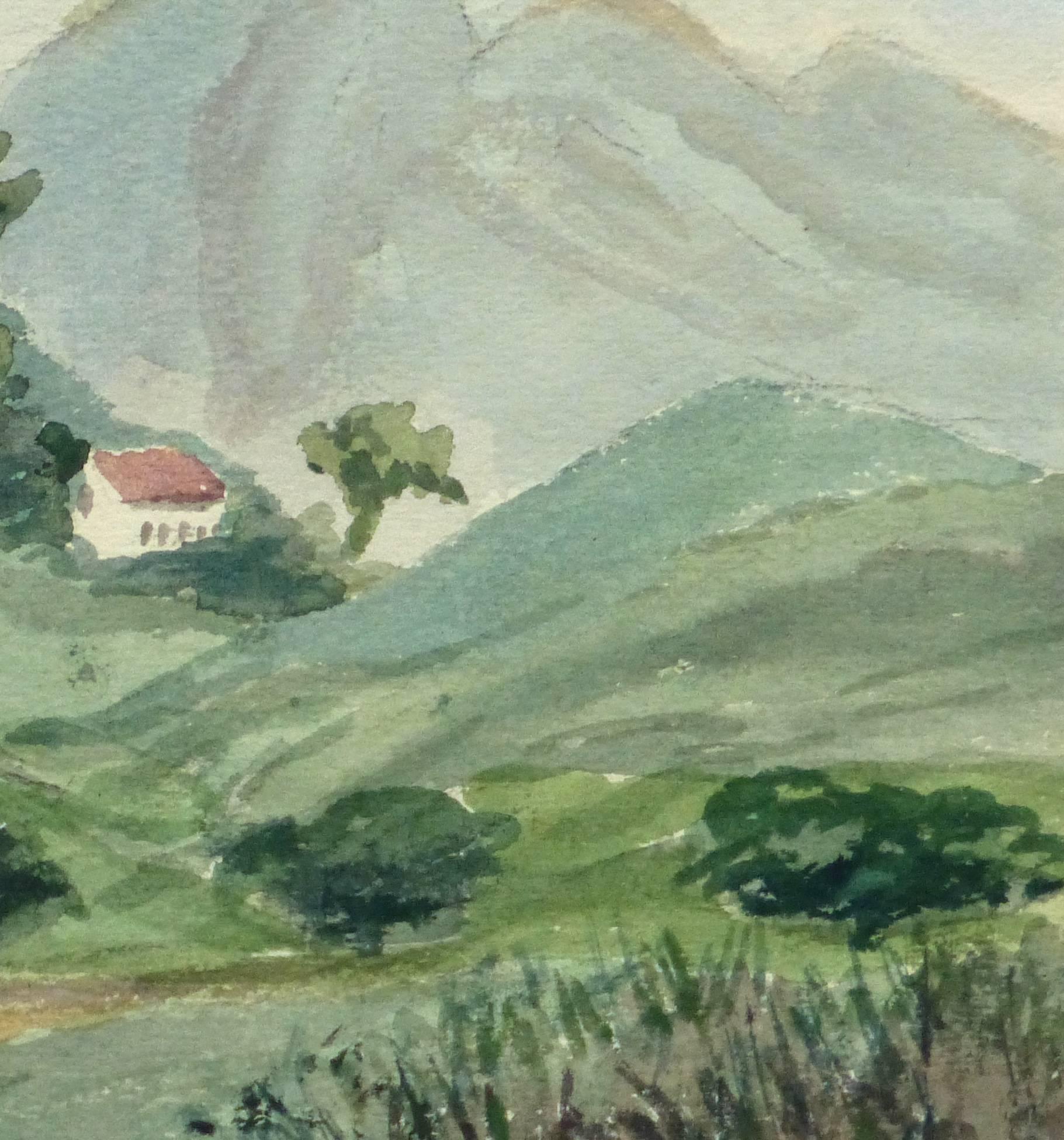 Vintage French Watercolor Landscape - Villas of Chemin des Salles - Art by M. Kesseler