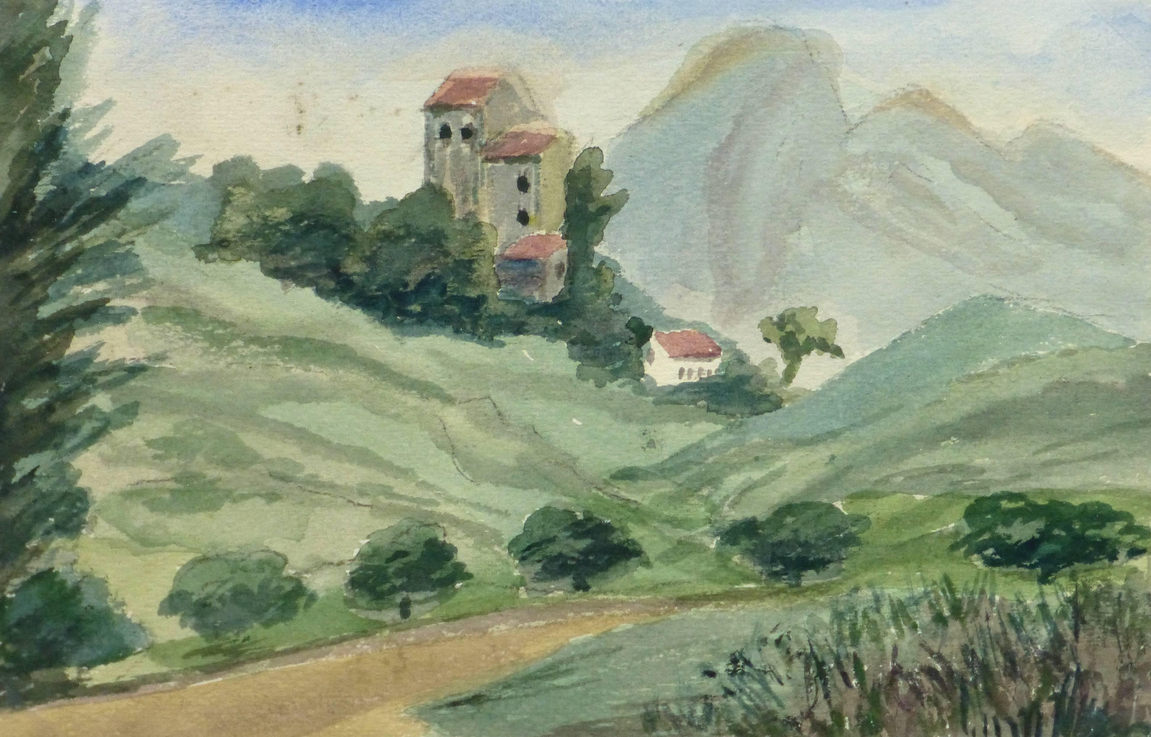 M. Kesseler Landscape Art - Vintage French Watercolor Landscape - Villas of Chemin des Salles