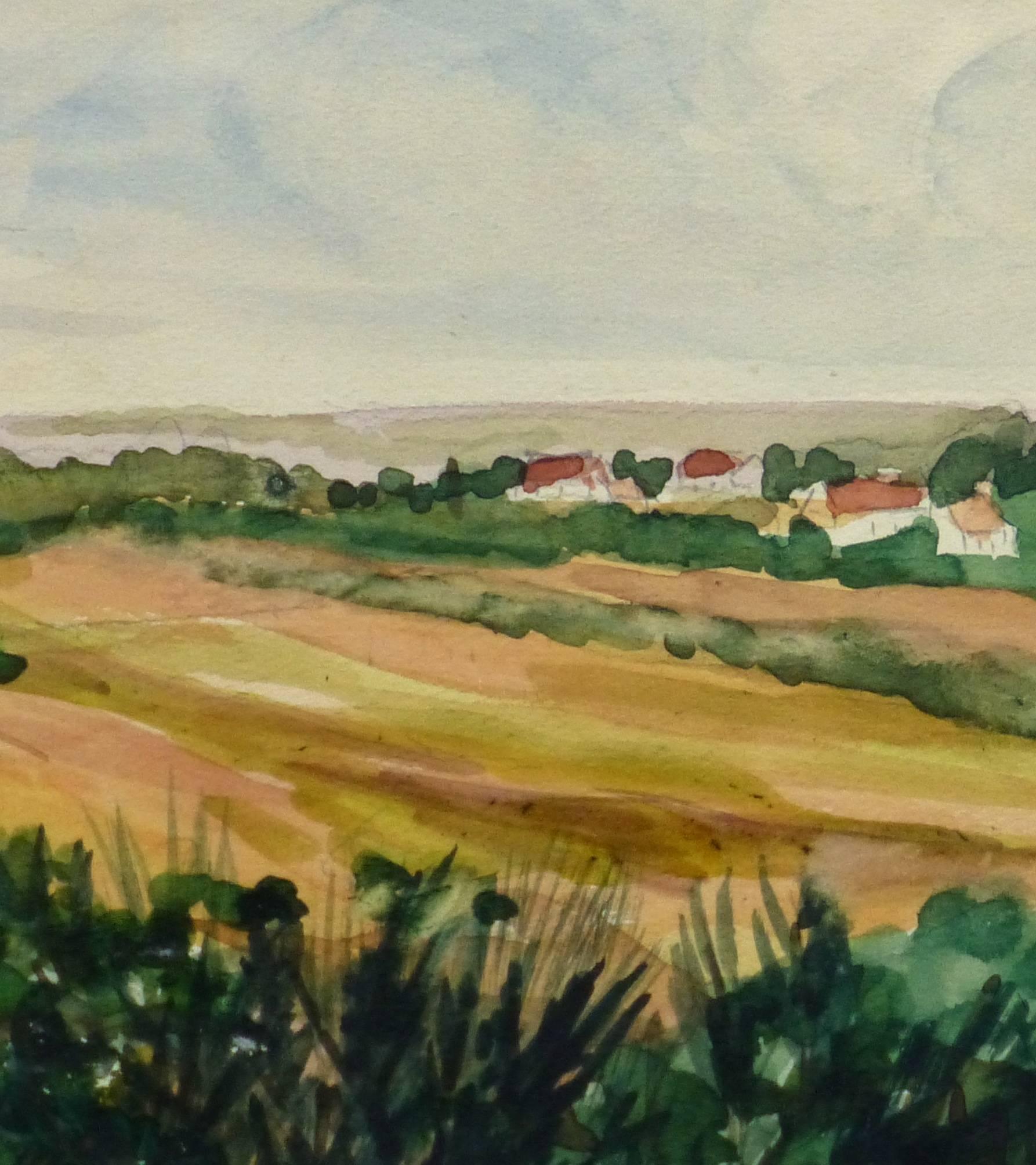 Vintage French Watercolor Landscape - Village of Bruyères, France - Art by M. Kesseler