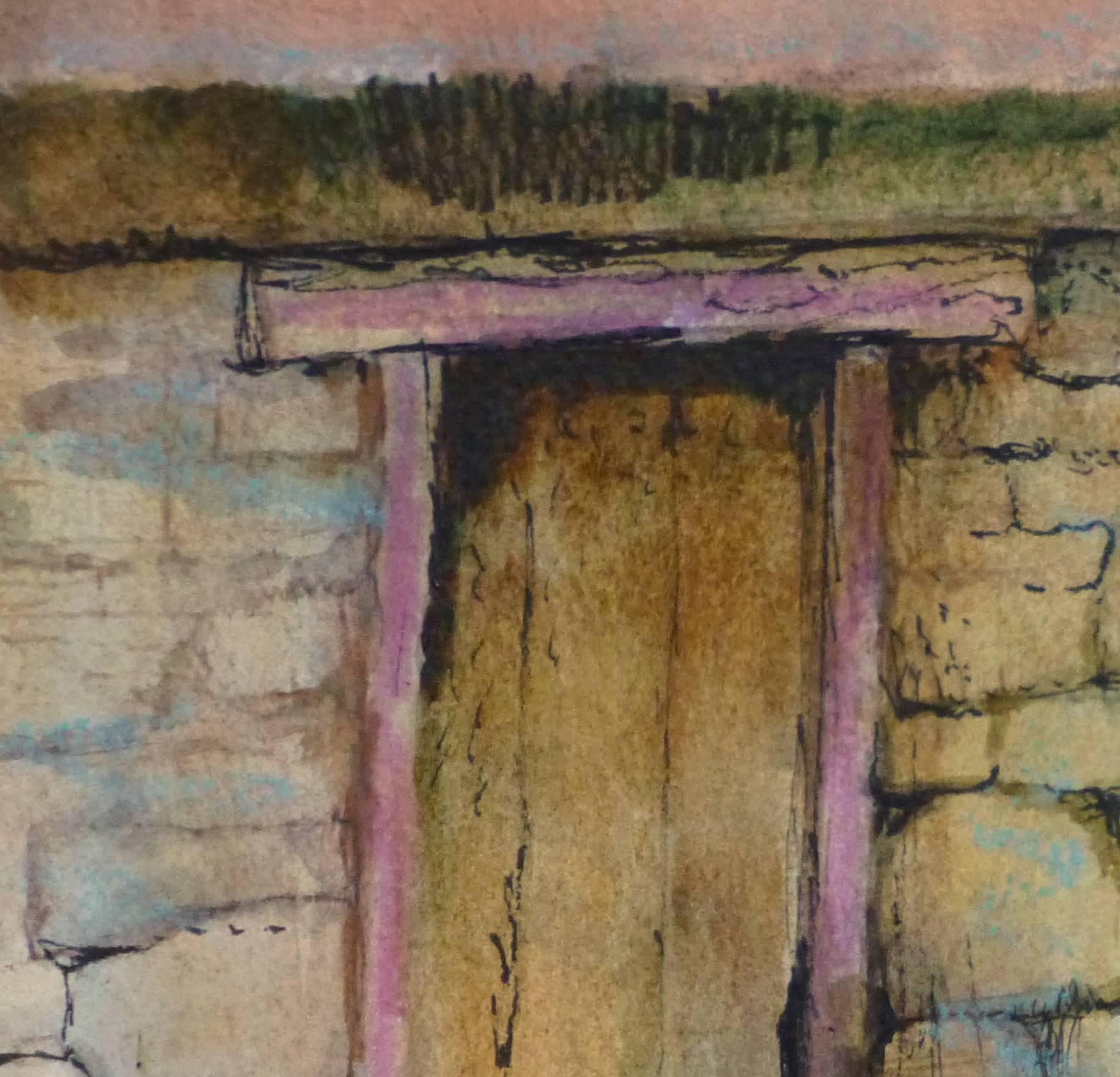 Vintage Watercolor and Oil Pastel - The Cottage Door - Art by John Rendell