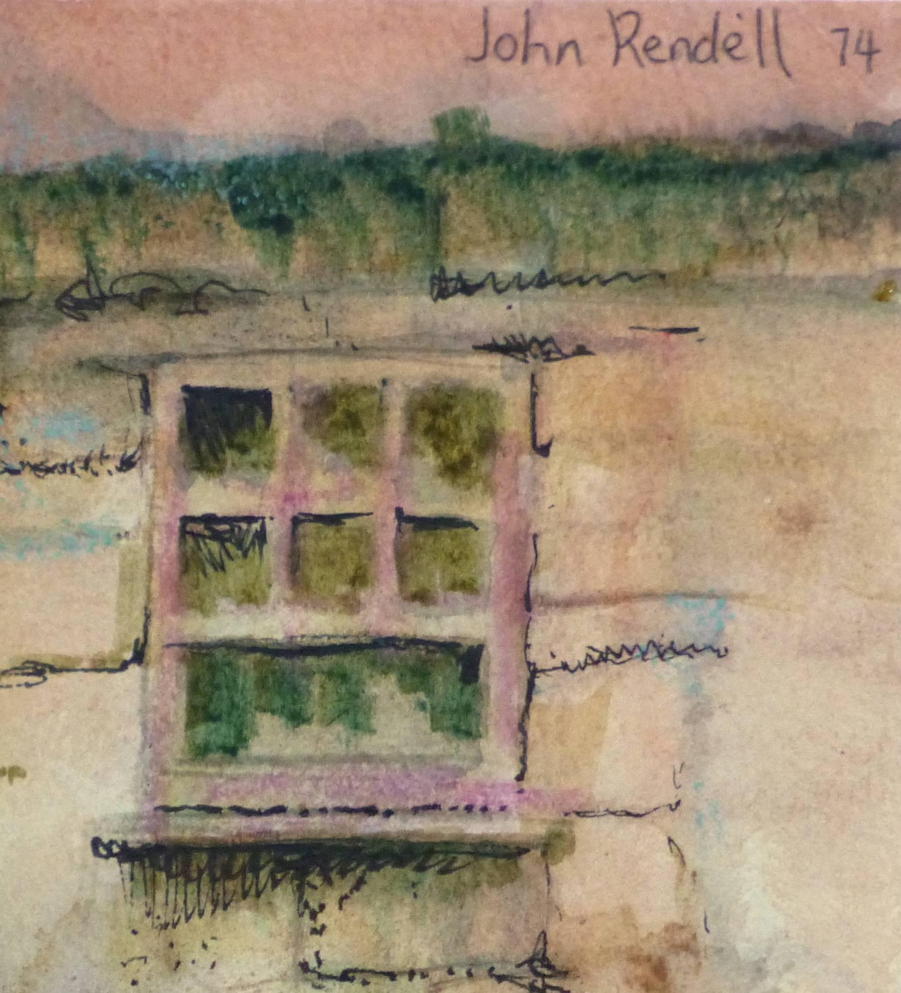 Vintage Watercolor and Oil Pastel - The Cottage Door - Brown Landscape Art by John Rendell