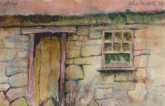 Vintage Watercolor and Oil Pastel - The Cottage Door