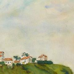 Vintage French Watercolor Landscape - Basque Coast
