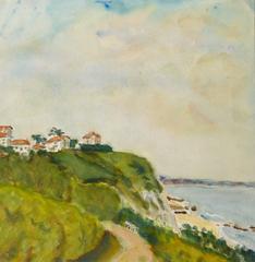 Vintage French Watercolor Landscape - Basque Coast