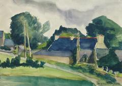 Vintage French Watercolor Landscape - Brittany Home