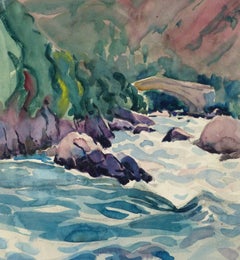 Vintage Watercolor Landscape Painting