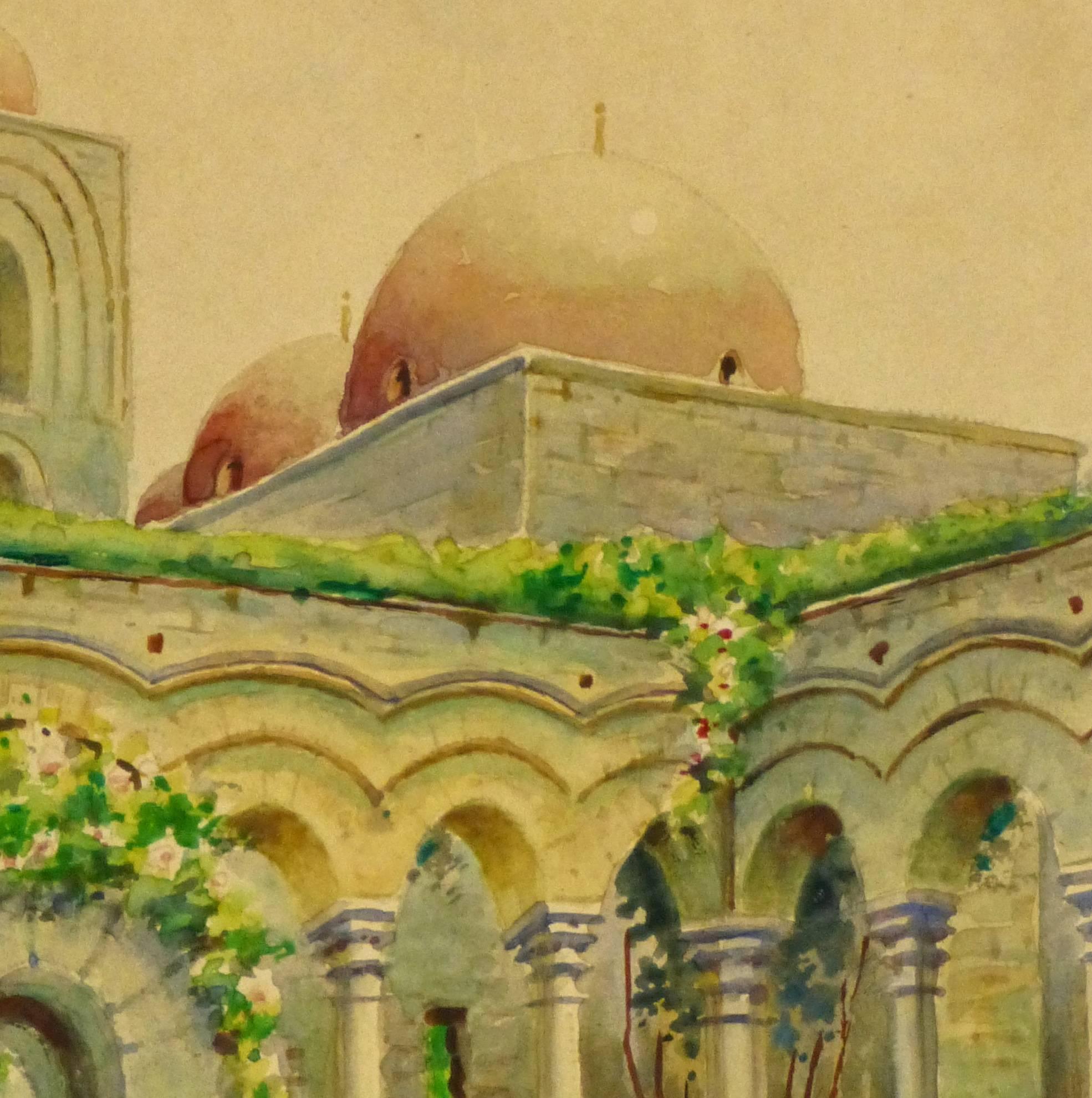 Paesaggio italiano vintage - Cortile ornato - Landscape Art Marrone di Unknown