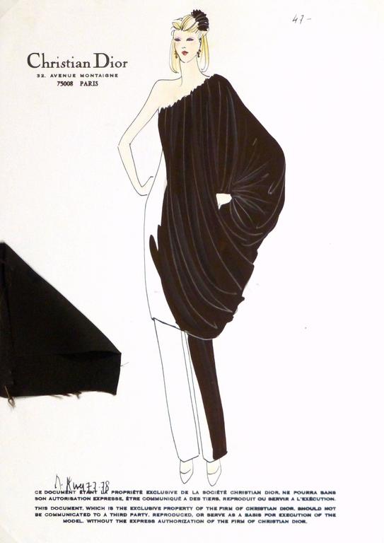 Christian Dior - Vintage Christian Dior Fashion Sketch - Draped Blouse ...