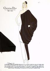 Vintage Christian Dior Fashion Sketch - Draped Blouse