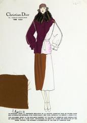 Vintage Christian Dior Fashion Sketch - Coat & Skirt