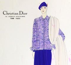 Vintage Christian Dior Fashion Sketch - Knit Wool Coat