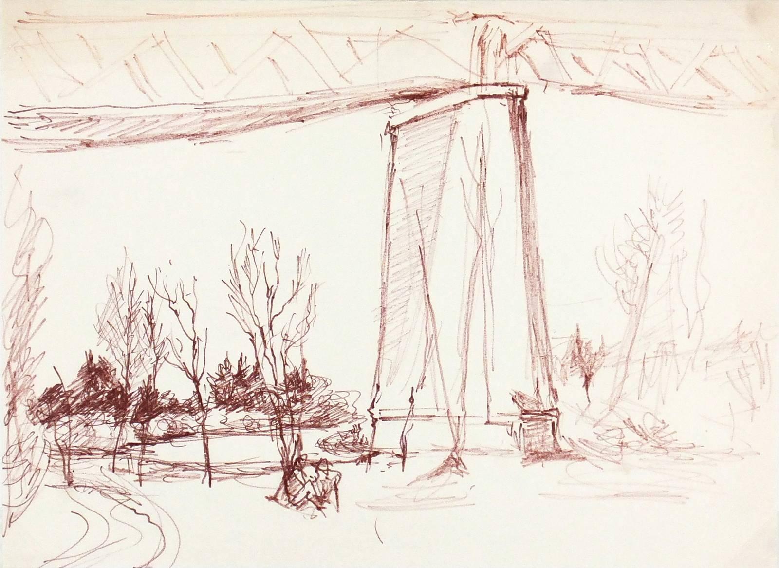 Ulrich Franke Landscape Art - Bridge Drawing