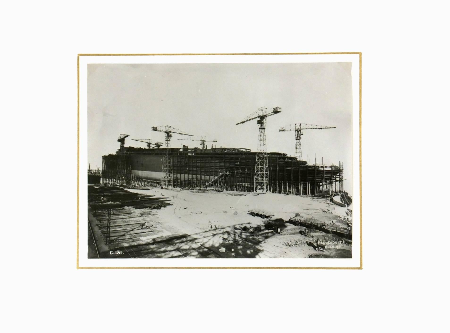 A French press release photograph of the construction of the famous luxury steamer 