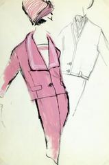 Retro Balmain Fashion Sketch - Pink Suit