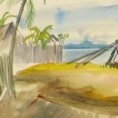 Vintage French Watercolor Landscape - Madagascar Beach