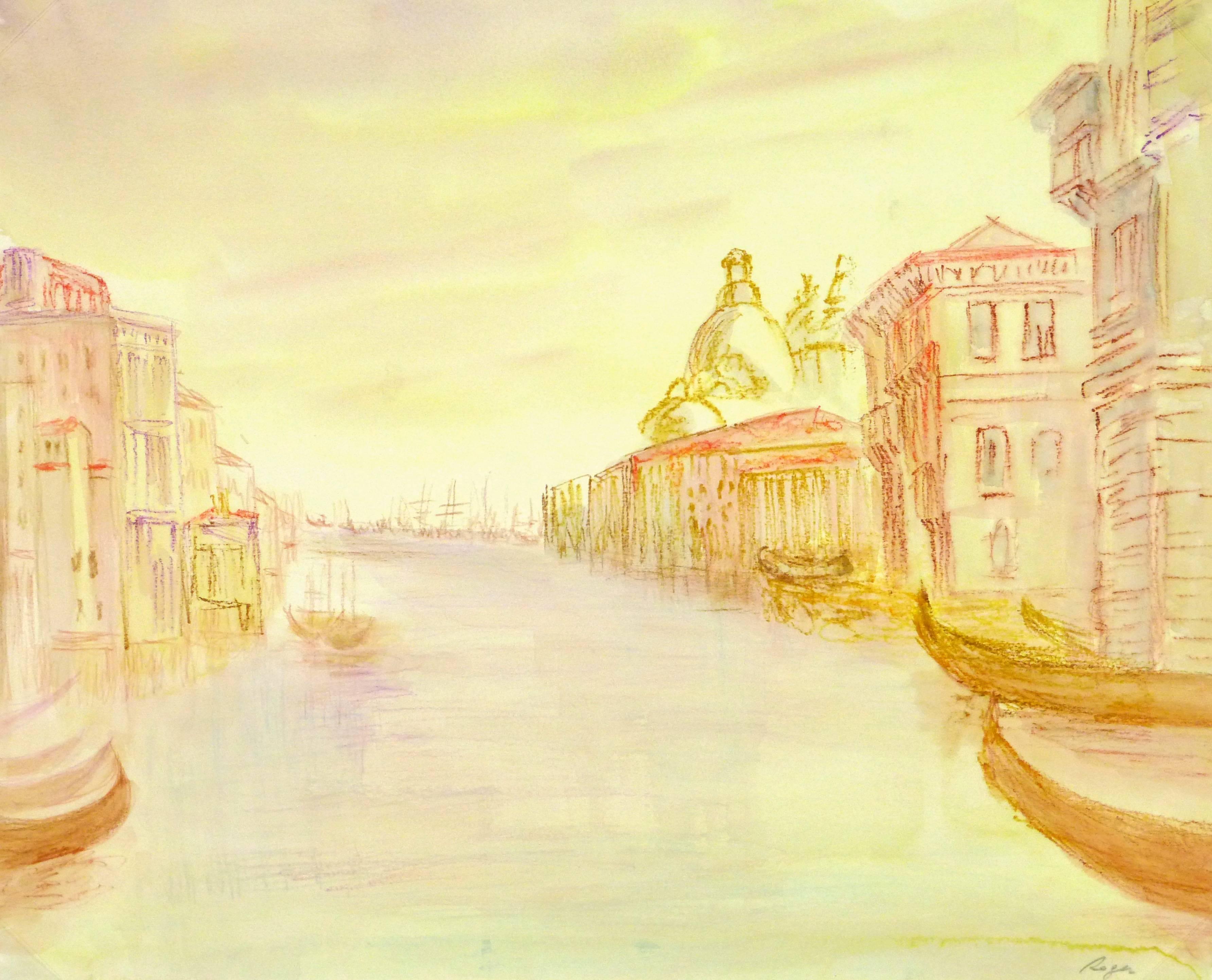 Unknown Landscape Art - Vintage Watercolor Landscape - Venice Sunrise