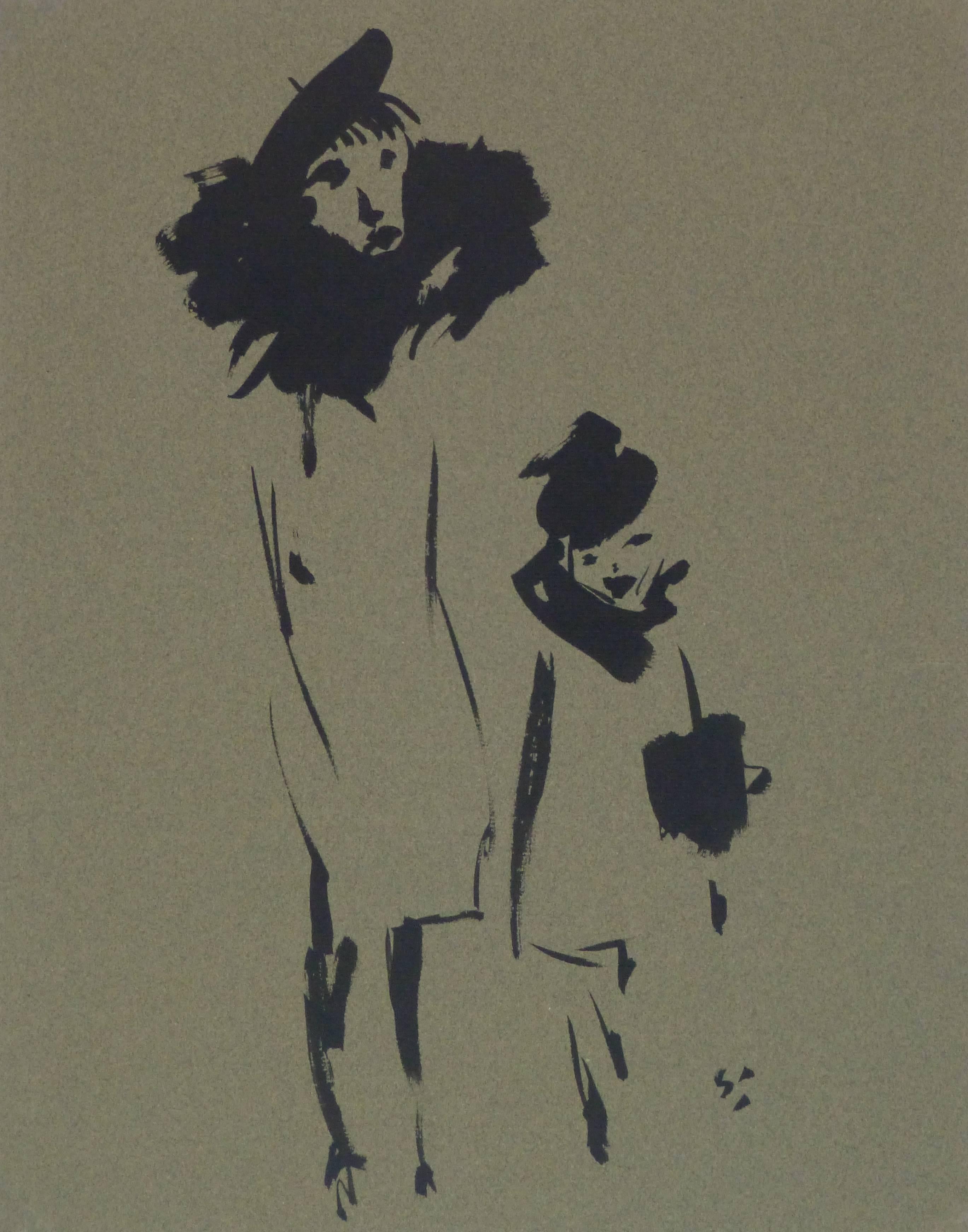 Unknown Figurative Print - Vintage French Serigraph - Parisiennes