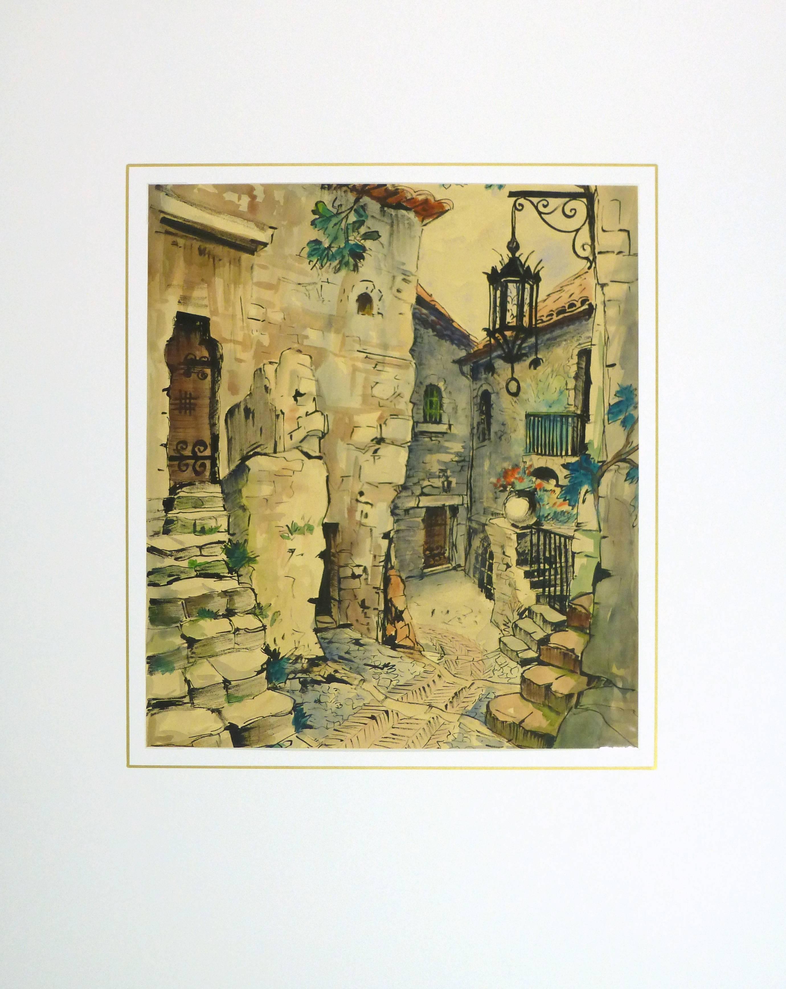 village watercolor painting