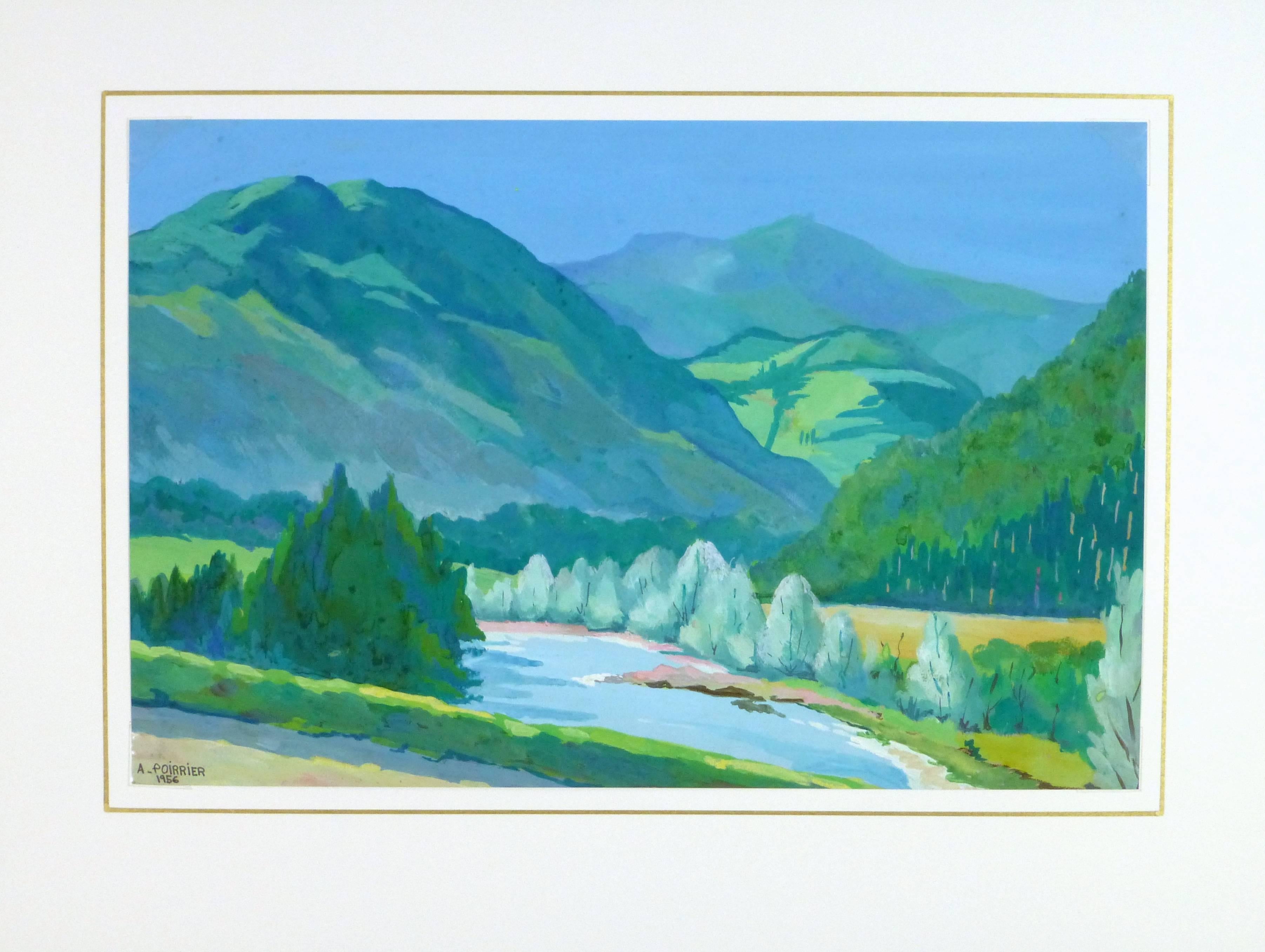 Vintage French Landscape Painting - Valley Escape 3