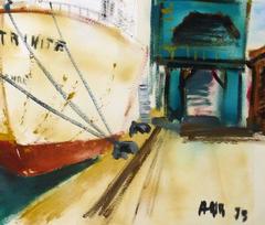 Paesaggio marino francese vintage in acrilico - Port Trinité