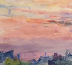 Vintage French Watercolor - Rooftop View of Paris