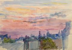Vintage French Watercolor - Rooftop View of Paris
