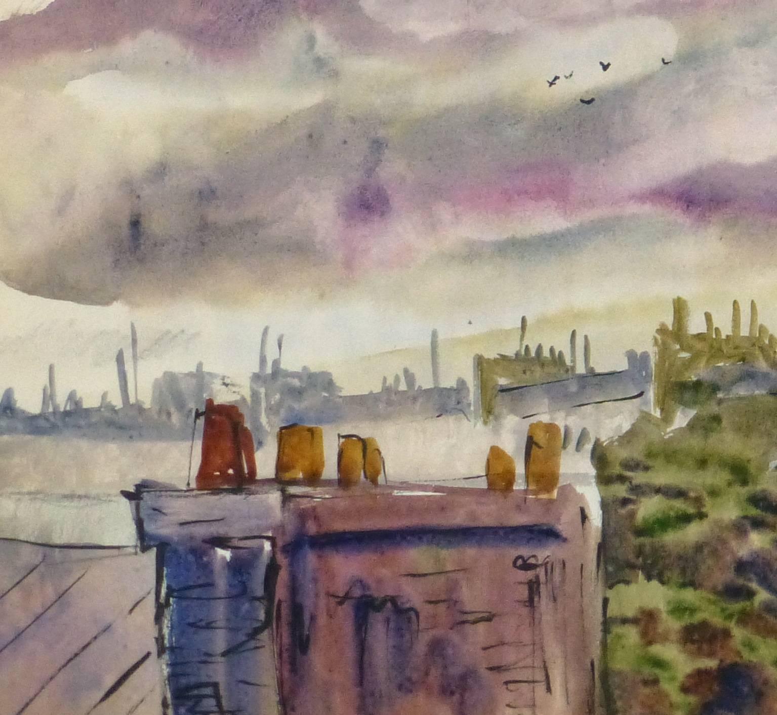 Vintage French Watercolor - Rooftops of Paris - Art by André Lafond
