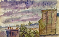 Aquarelle française vintage - Rooftops of Paris