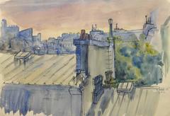 Vintage French Watercolor - Over the Rooftops of Paris