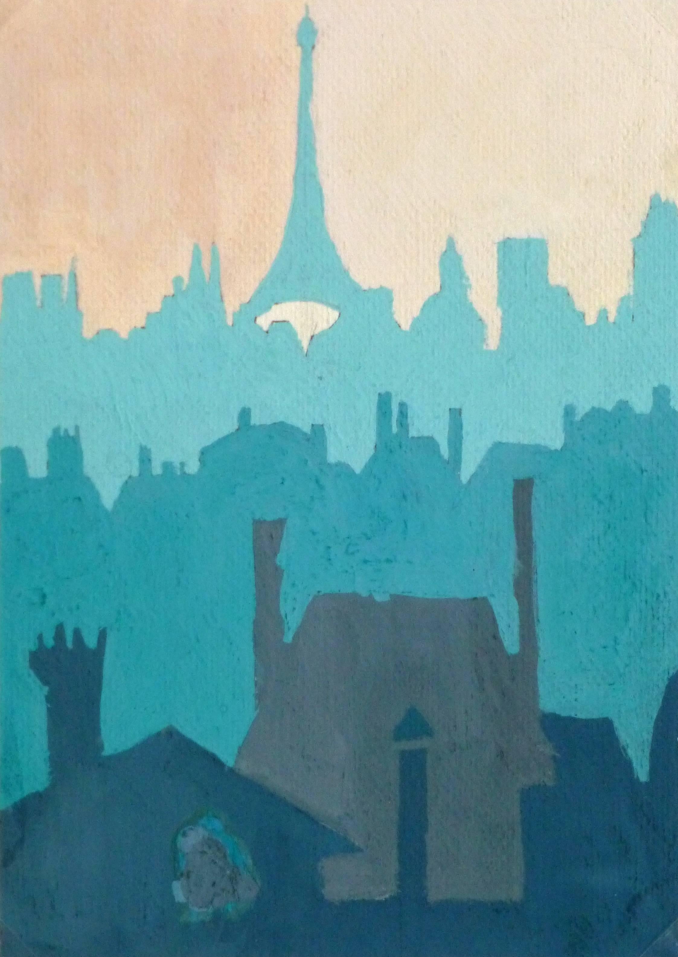 Jean Chauvin Landscape Painting - Vintage Paris Skyline Painting